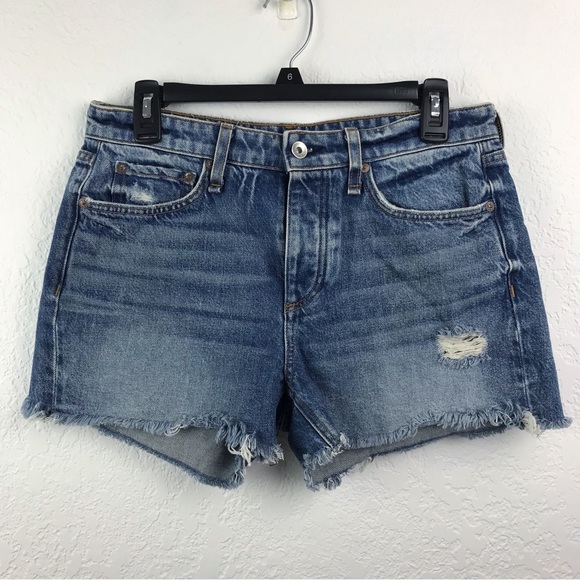 rag & bone Pants - Rag & Bone Dre Low-Rise Short Distressed Denim Blue Jean Shorts Cut Offs Norwalk